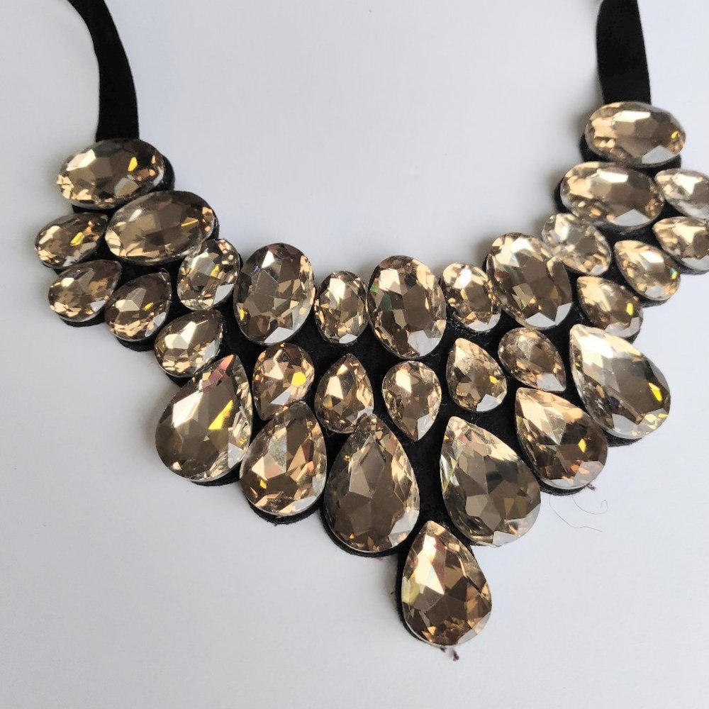 Drop & Oval Rhinestones Bib Necklace